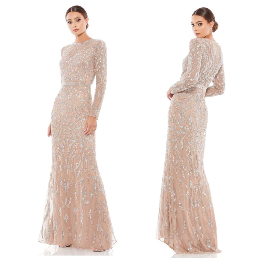 Mac Duggal Beaded Long Sleeve Evening Gown Mocha Size 16 5124 NEW $598 - Picture 12 of 12